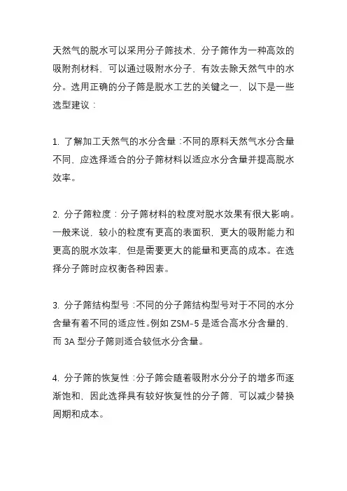 天然气 脱水 分子筛 选型
