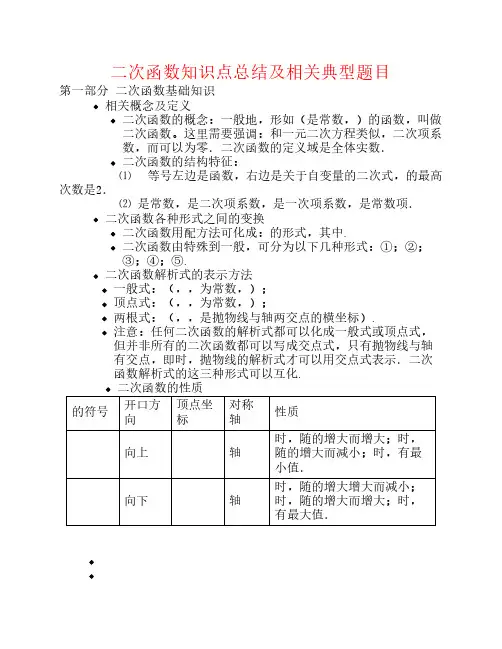 二次函数知识点总结及相关典型题目