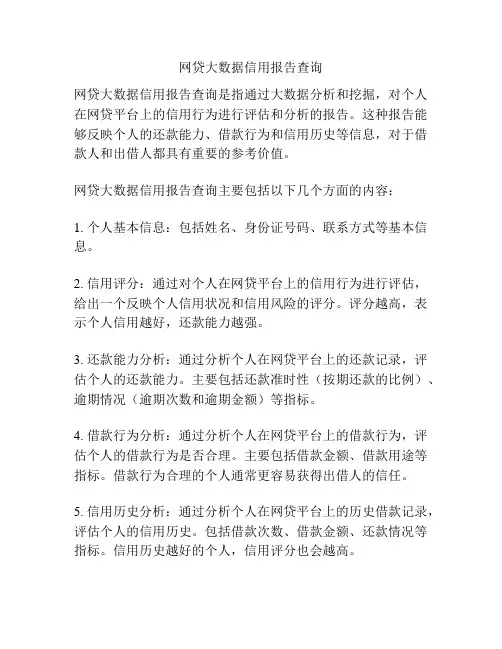 网贷大数据信用报告查询