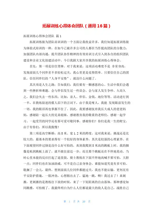 拓展训练心得体会团队(通用16篇)