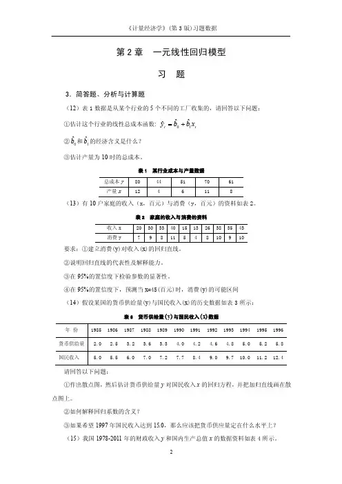 计量经济学（第3版）习题数据