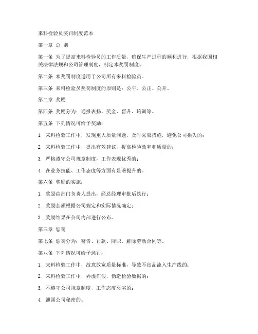 来料检验员奖罚制度范本