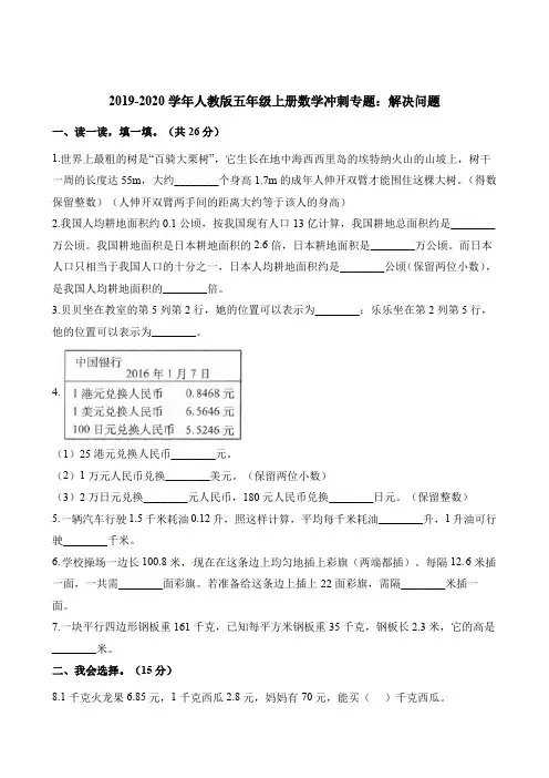 五年级上册数学试题-冲刺专题：解决问题人教新课标(含解析)