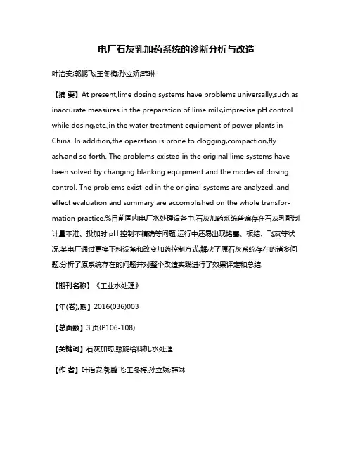 电厂石灰乳加药系统的诊断分析与改造