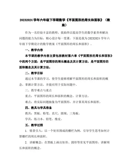 2023-2024学年六年级下学期数学《平面图形的周长和面积》(教案)
