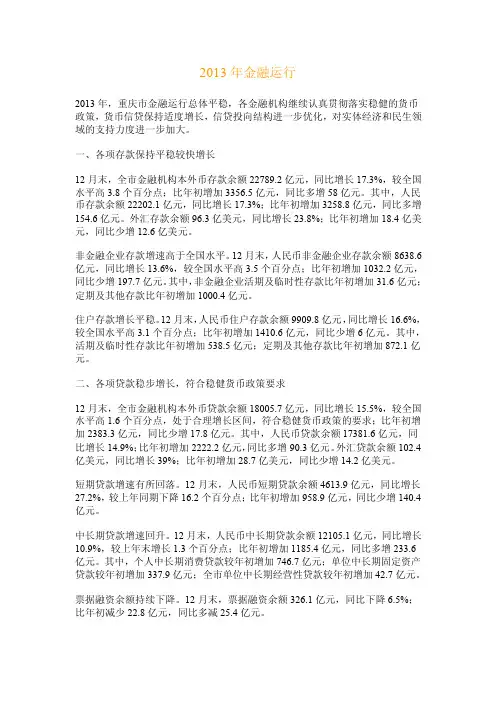 2016年及2016年上半年重庆市金融运行简况【精选资料】