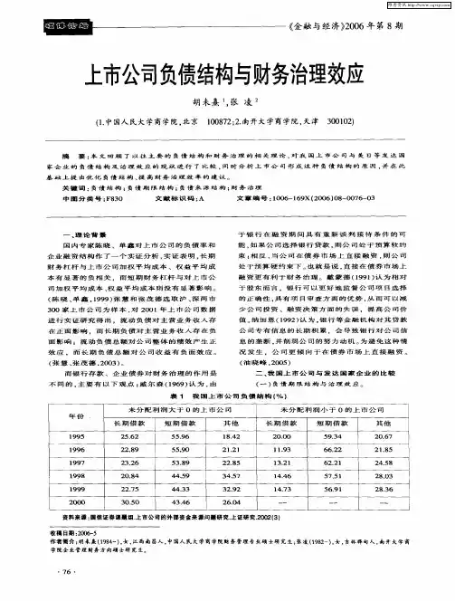 上市公司负债结构与财务治理效应
