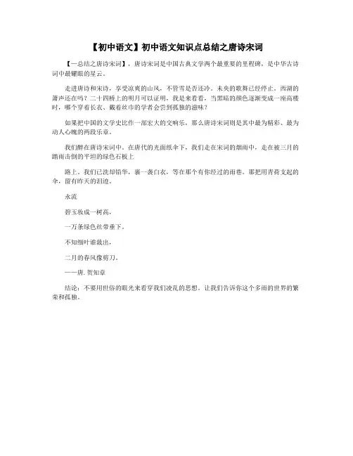 【初中语文】初中语文知识点总结之唐诗宋词