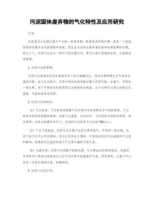 污泥固体废弃物的气化特性及应用研究