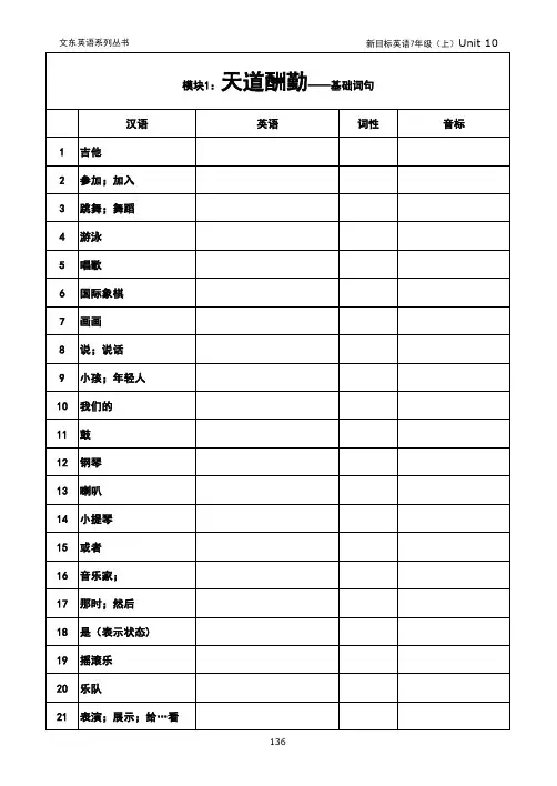新目标英语7年级上unit 10单词及课文翻译(全文)