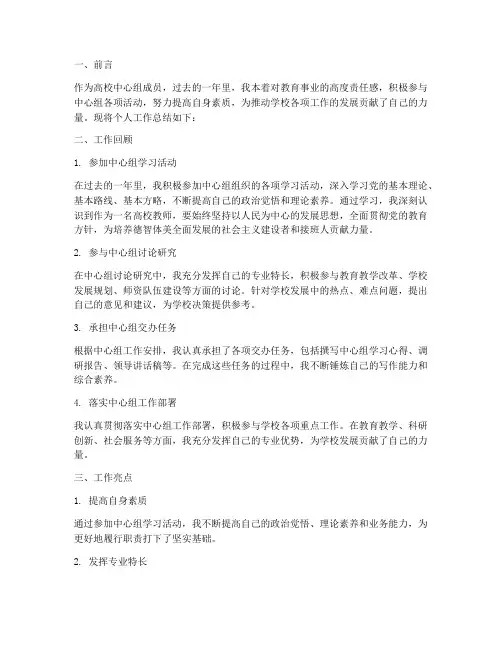 高校中心组个人工作总结