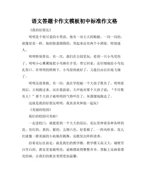 语文答题卡作文模板初中标准作文格