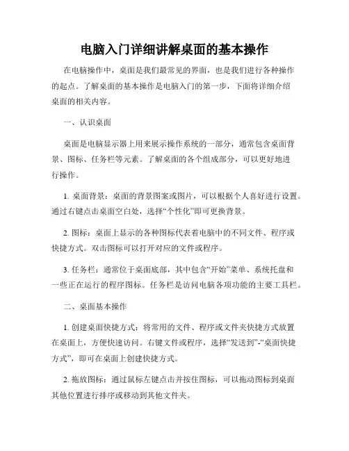 电脑入门详细讲解桌面的基本操作