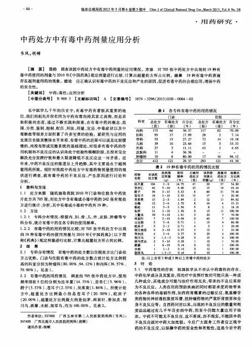 中药处方中有毒中药剂量应用分析