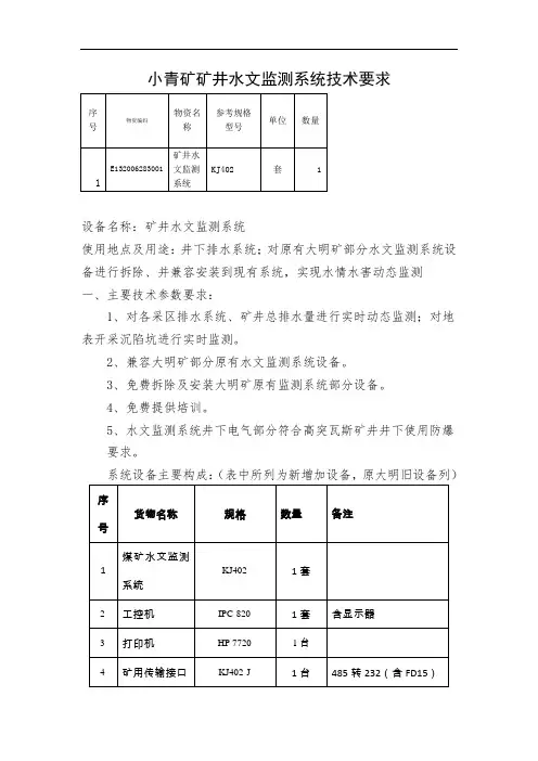 小青矿矿井水文监测系统技术要求