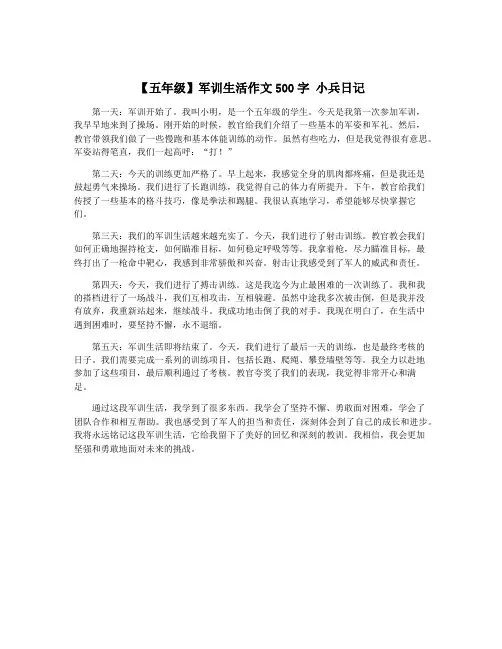 【五年级】军训生活作文500字 小兵日记