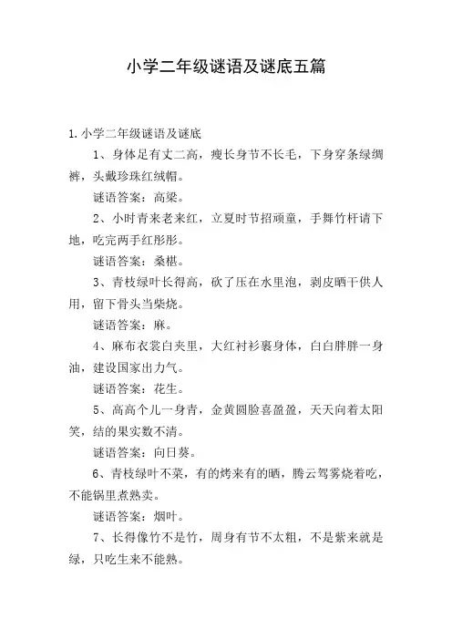小学二年级谜语及谜底五篇