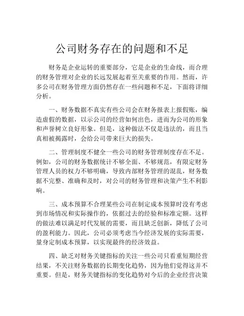 公司财务存在的问题和不足