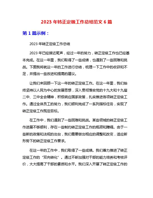 2023年转正定级工作总结范文6篇