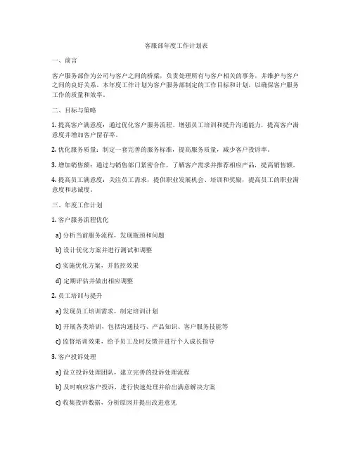 客服部年度工作计划表