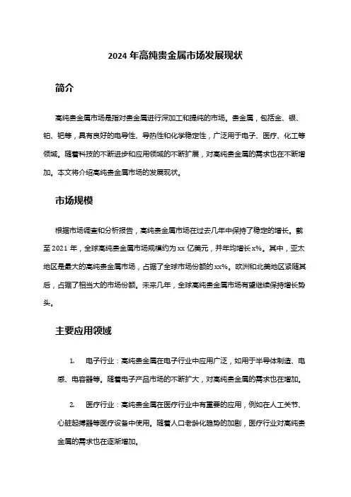 2024年高纯贵金属市场发展现状