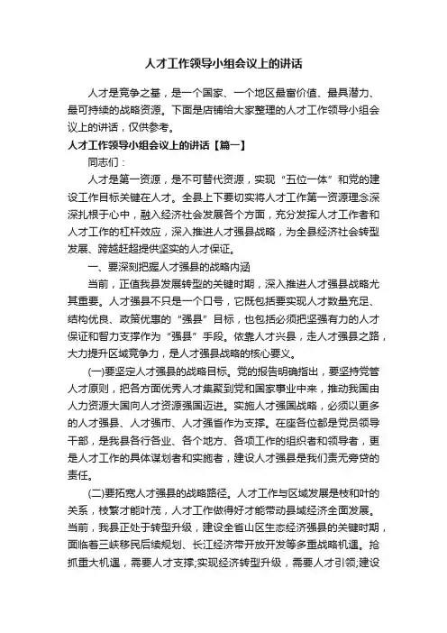 人才工作领导小组会议上的讲话