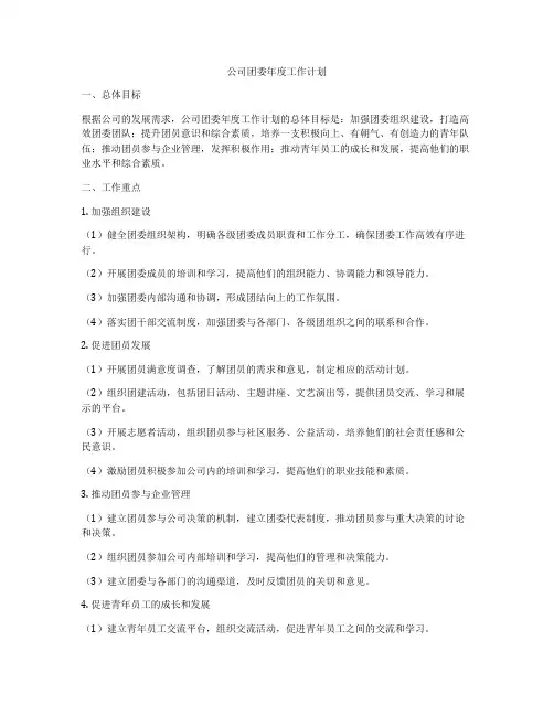 公司团委年度工作计划