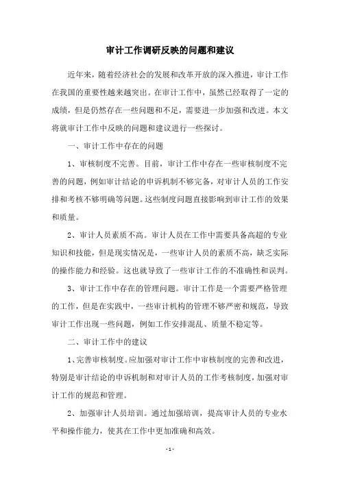 审计工作调研反映的问题和建议