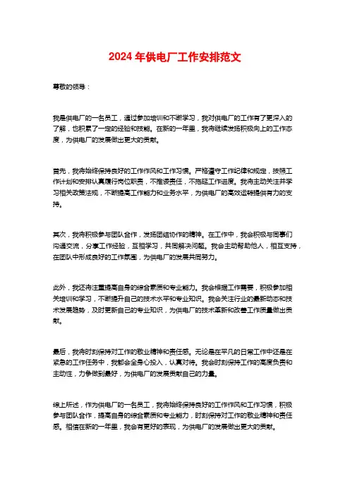 2024年供电厂工作安排范文