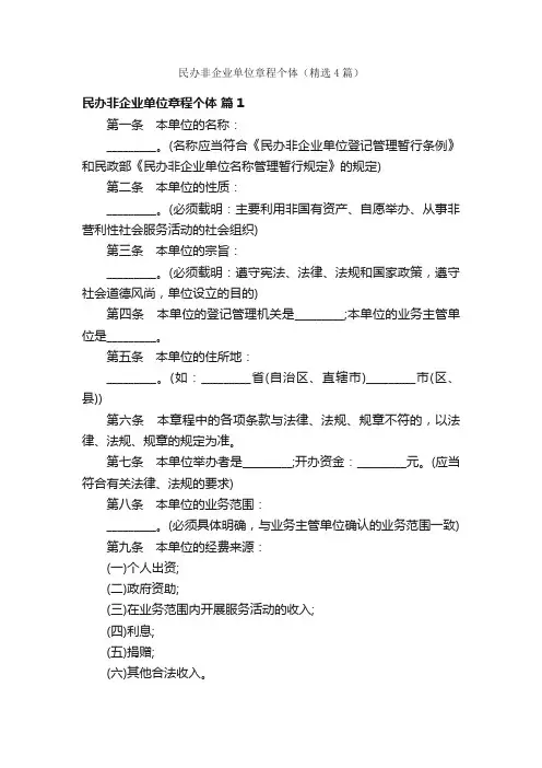 民办非企业单位章程个体（精选4篇）
