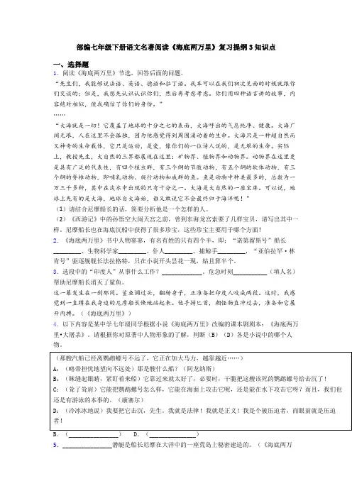 部编七年级下册语文名著阅读《海底两万里》复习提纲3知识点