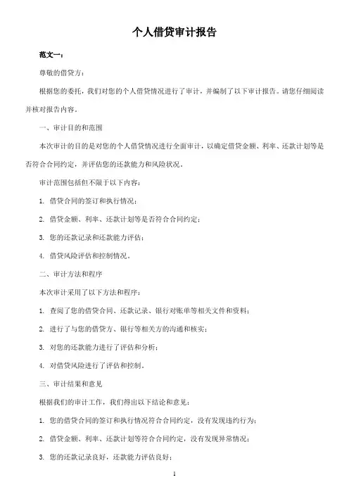 个人借贷审计报告范文