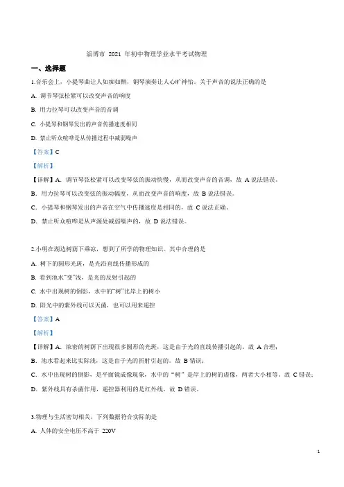 2021年山东省淄博市中考物理试题(解析)