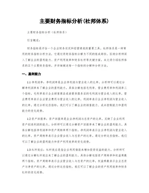 主要财务指标分析(杜邦体系)