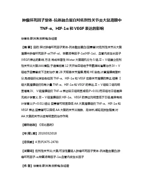 肿瘤坏死因子受体-抗体融合蛋白对佐剂性关节炎大鼠滑膜中TNF-α、HIF-1α和VEGF表达的影响