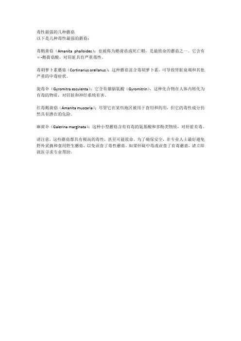 毒性最强的几种蘑菇