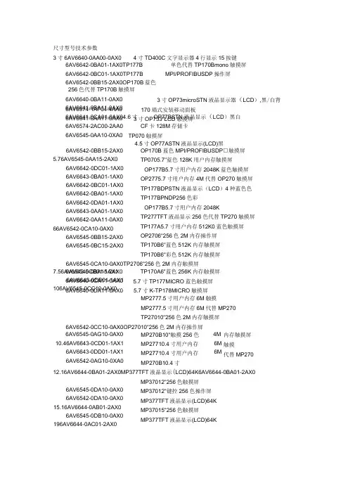 西门子触摸屏资料