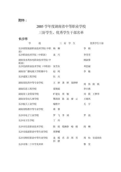 2005学年度湖南省中等职业学校