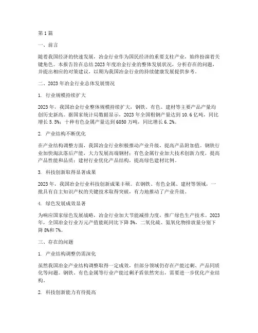 冶金年度总结报告(3篇)