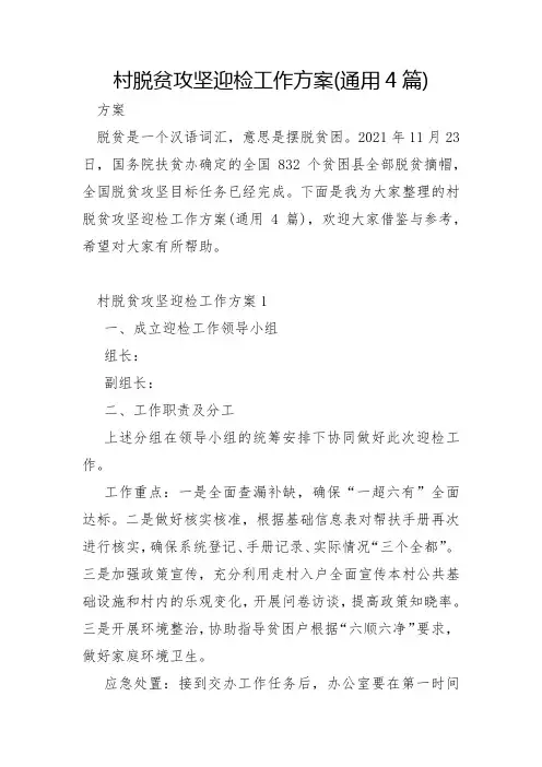 村脱贫攻坚迎检工作方案4篇