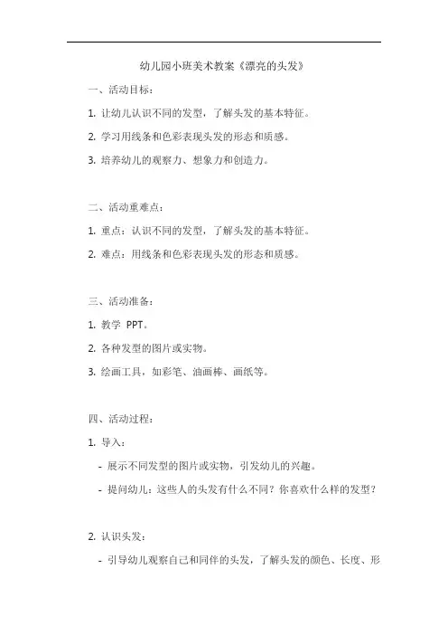 幼儿园小班美术教案《漂亮的头发》