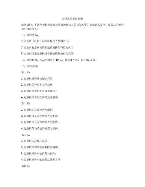 起重机培训计划表