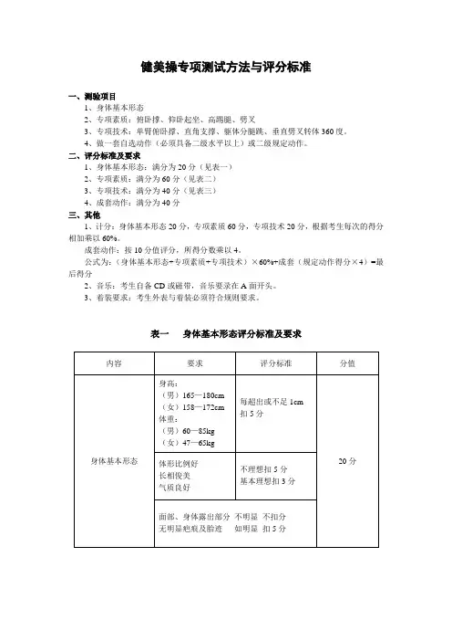 健美操专项测试方法与评分标准