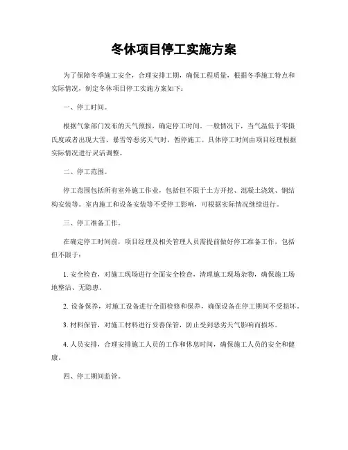 冬休项目停工实施方案