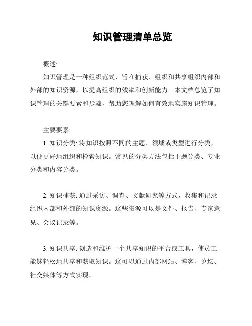 知识管理清单总览
