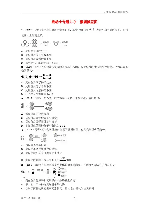 【新】2019年中考化学总复习滚动小专题(二)微观模型图习题