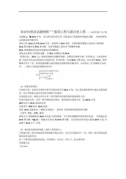 基因工程与蛋白质工程知识归纳及试题例析
