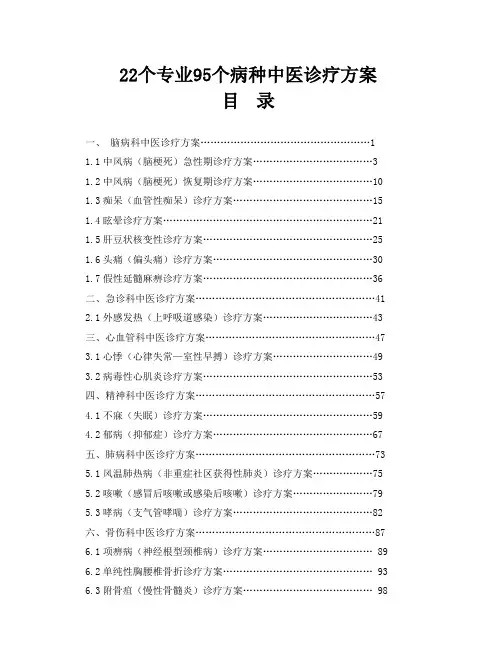 22 个专业 95 个病种中医诊疗方案目录