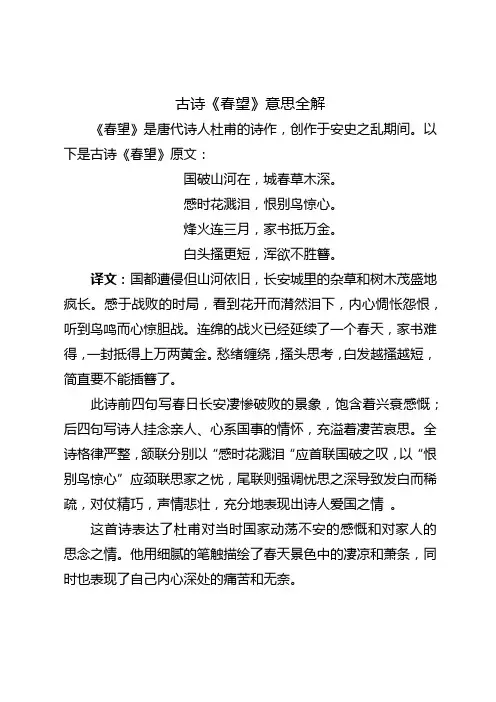 古诗春望的意思全解