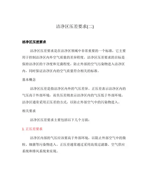 洁净区压差要求(二)